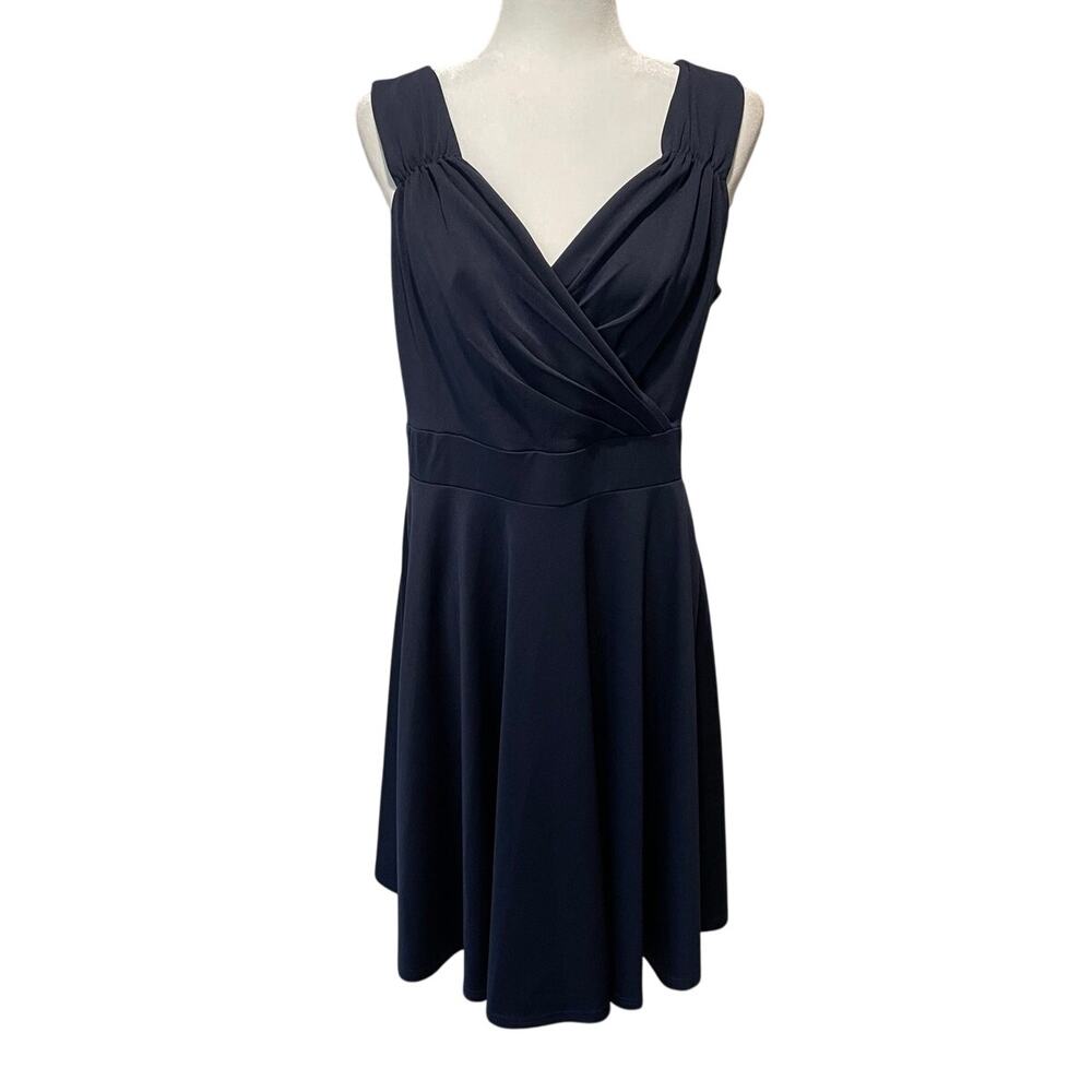 Grace Karin NWT Midi Fit and Flare Dress Sz L Navy V-Neck Sleeveless Office